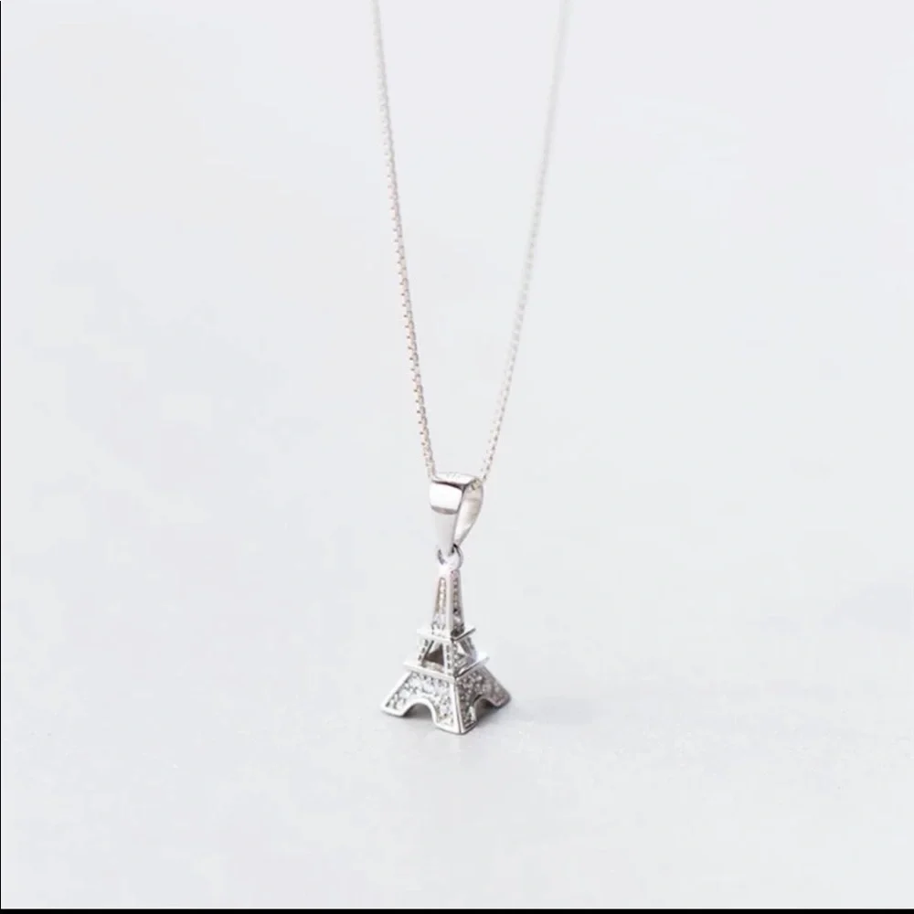 NIB 💕 Sterling Silver 925 Eiffel Tower Trendy Necklace - Picture 2 of 7